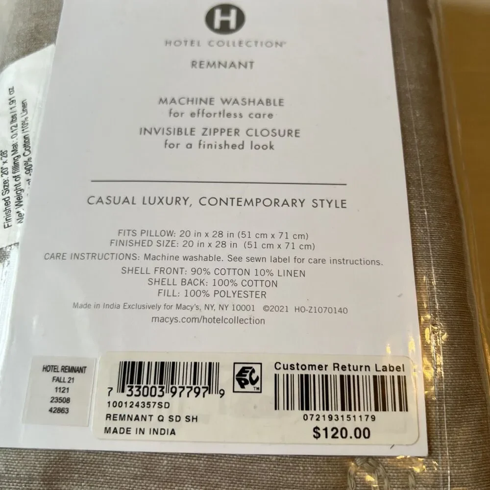 Hotel Collection Remnant Quilted (1) STANDARD Pillow Sham BEIGE